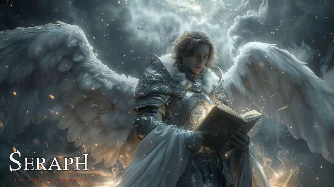 Angel Reading on Clouds